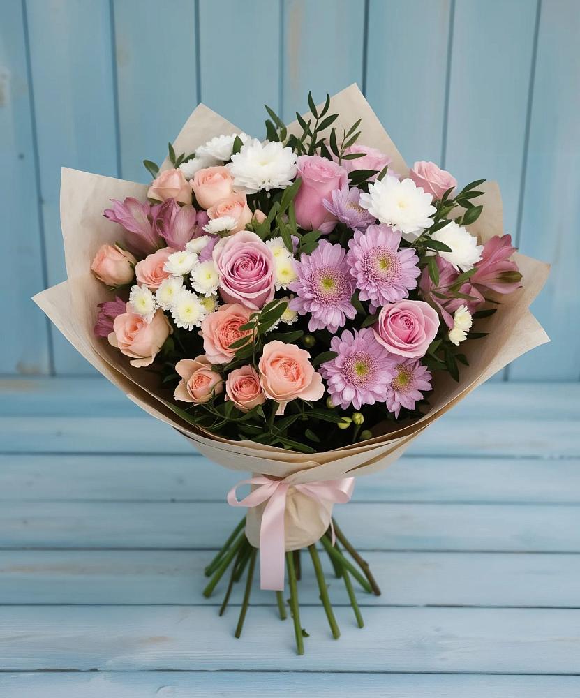 Букет цветов из: Хризантемы, Розы и Альстромерии в Жатай