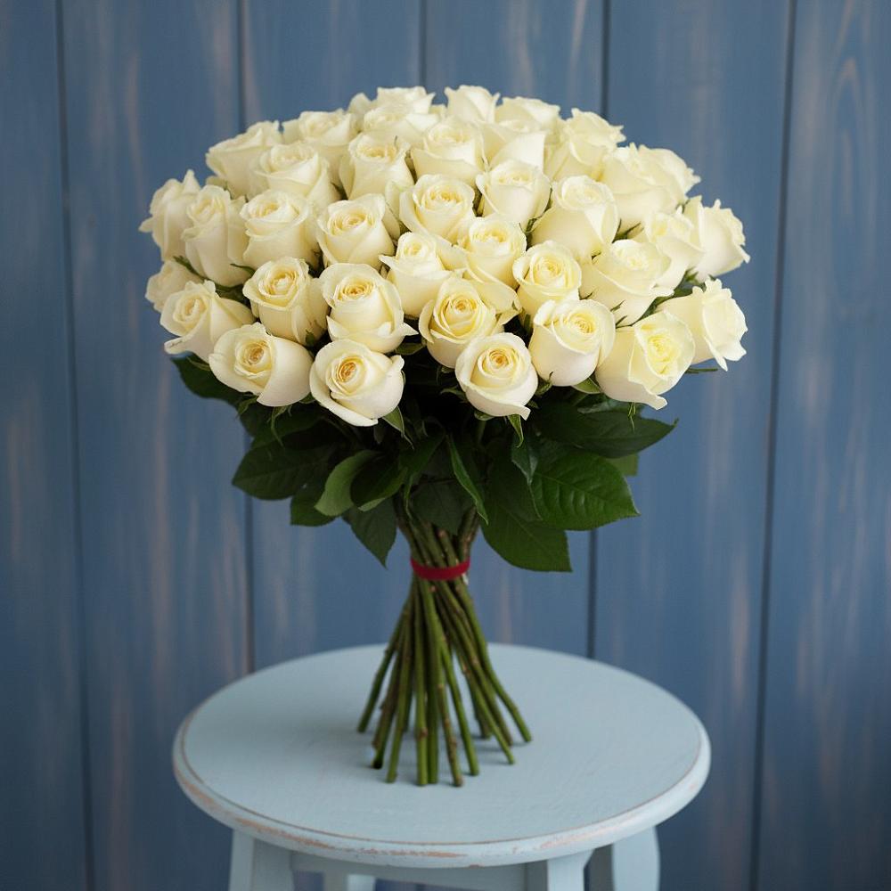 Букет 51 Белая роза Эдлесс Лав в Жатай