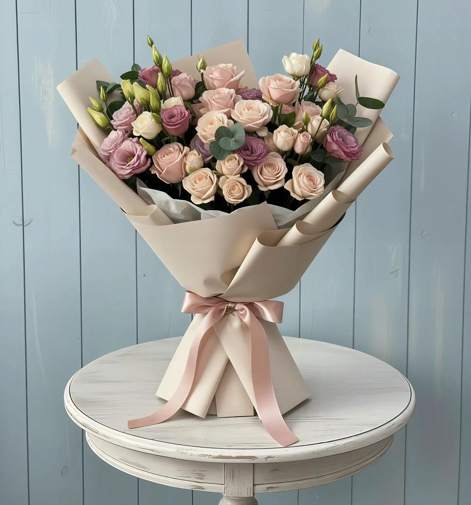 Букет цветов из: Розы и Лизиантусы в Жатай