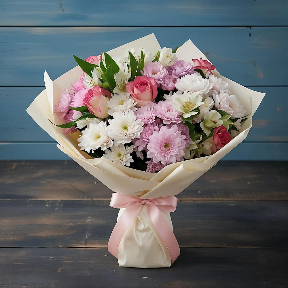 Букет цветов из: Хризантемы, Альстромерии и Розы в Жатай